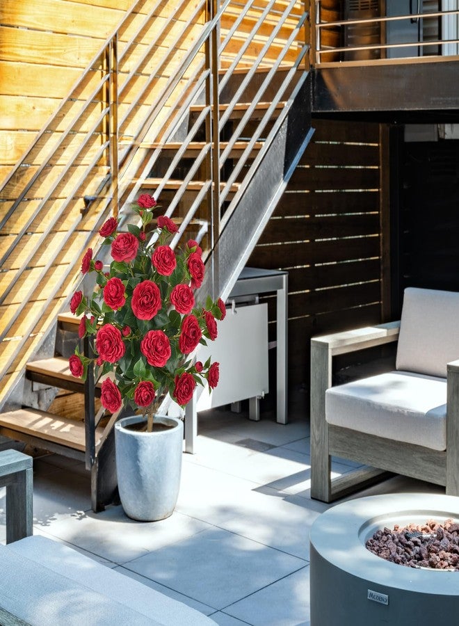 MHMJON 2 Packs 35.4" Artificial Camellia Tree Outdoor, 3FT Fake Flower Trees UV Resistant Faux Bushes Outdoor for Patio Porch Garden Indoor Flower Pots Home Decoration (Red) - Image 3